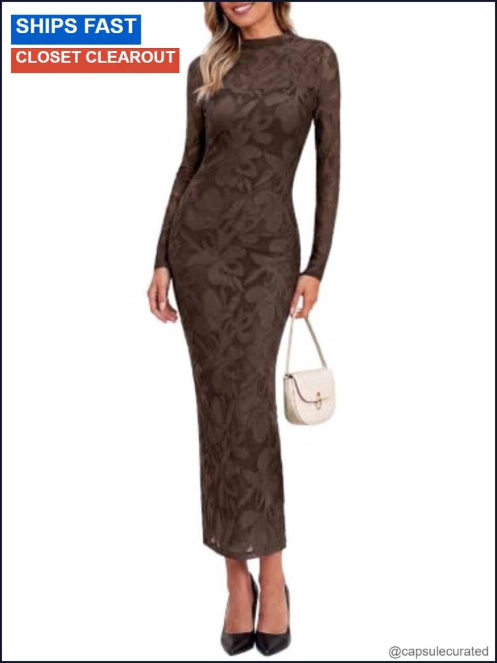 Women's Bodycon Maxi Dress Long Sleeve Mock Neck Floral Jacquard Wedding Guest